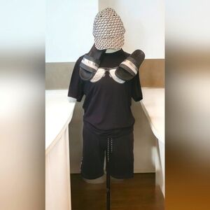 Michael Kors 4 piece Bundle Set of Tee Shirt,  Slides, shorts and  Baseball Cap